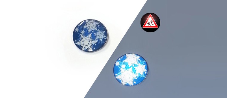 Reflektorbutton mit Schneeflocken, blau