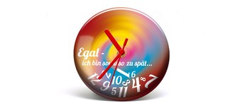 Button-Uhr Motiv "ZuSpät 2", Zeigerfarbe rot Vorschaubild