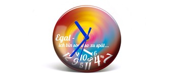 Button-Uhr Motiv "ZuSpät 2", Zeigerfarbe blau Vorschaubild